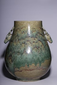 QING DYNASTY LUJUN KILN GLAZE DEER HEAD VASE