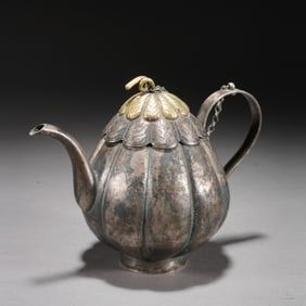PURE SILVER GILDED MELON-SHAPED POT