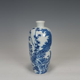 BLUE AND WHITE PHOENIX PLUM VASE