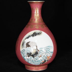 QING YONGZHENG PASTEL CRANE GRAIN JADE POT SPRING BOTTLE