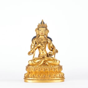 MING DYNASTY, GILDED COPPER VAJRASATTVA SEATED STATUE