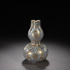 GREEN GLAZE GOLD FLOWER TRIPLE GOURD BOTTLE