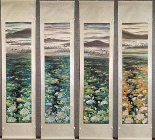LIN FENGMIN: A SET OF INK AND COLOR ON PAPER PAINTINGS 'LOTUS POND'