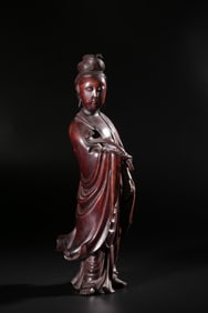 QING BOXWOOD CARVED RUYI GUANYIN STANDING STATUE