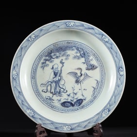 33CM MING DYNASTY BLUE AND WHITE FIGURE PLATE