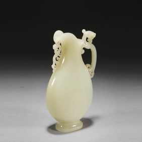 QING DYNASTY WHITE JADE DRAGON CUP