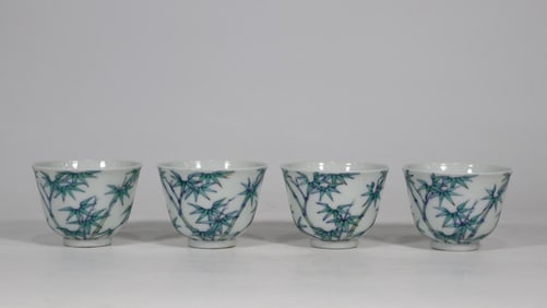 QING YONGZHENG YEAR DOU CAI BAMBOO TO REPORT PEACE SET OF CUPS