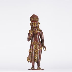 NEPALESE STYLE COPPER MUD GOLD GUANYIN STANDING STATUE