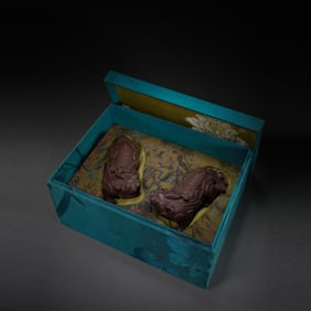 QING DYNASTY'S "PAIR OF PURPLE CLAY AUSPICIOUS BEASTS"