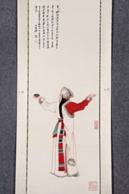 ZHANG DAQIAN HAND PAINTING LADY FIGURE SCROLL