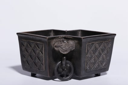 QING DYNASTY "DA QING QIANLONG" STYLE SQUARE COPPER INCENSE BURNER