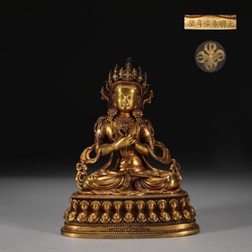 MING FINELY CAST BRONZE GILT VAJRASATTVA, WEIGHT 1.6 KG