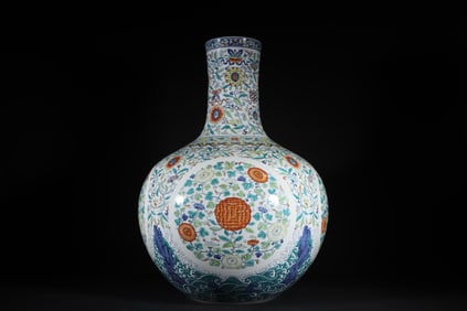 53CM QING DYNASTY QIANLONG DOUCAI FLOWER PATTERN TIANQIU BOTTLE