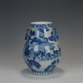 BLUE AND WHITE DEER HEAD VASE