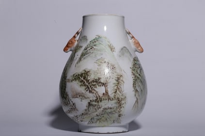 GUANGXU YEAR LIGHT CRIMSON-COLORED LANDSCAPE DEER HEAD VASE