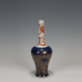 DARK BLUE ALUM RED DRAGON PATTERN BOTTLE