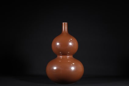 QING DYNASTY QIANLONG PURPLE GOLD GLAZED GOURD BOTTLE