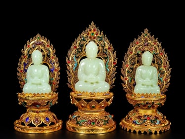 HETIAN JADE GILT GOLD JADE BUDDHA