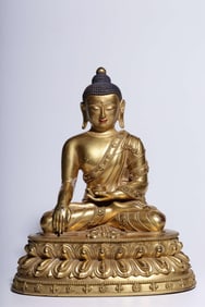 QING DYNASTY COPPER GILT IMMOVABLE BUDDHA SEATED STATUE