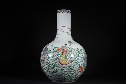 42CM QING DYNASTY KANGXI COLORFUL EIGHT IMMORTALS CELESTIAL BALL BOTTLE