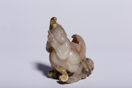 LIAO AND JIN HETIAN JADE GOLD-WRAPPED GARUDA HANDLE