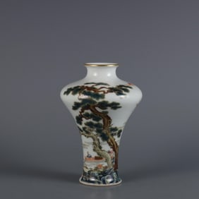 QING YONGZHENG YEAR MADE FAMILLE ROSE FISHERMAN PLUM BOTTLE