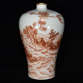 QING YONGZHENG ALUM RED FIVE OLD BIRTHDAY CHARACTER STORY GRAIN PLUM BOTTLE