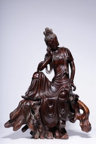 REPUBLIC OF CHINA RED SANDALWOOD FREE GUANYIN ORNAMENT (ORIGINAL BASE)