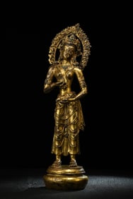 QING DYNASTY BRONZE GILT GOD OF WEALTH STANDING STATUE