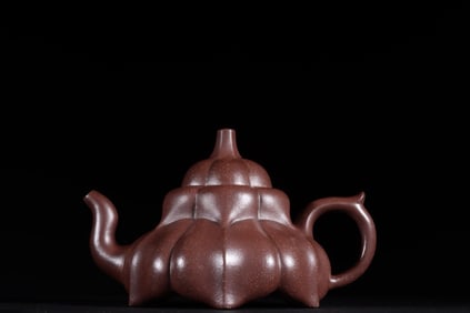 MAGNOLIA FLOWER-SHAPED ZISHA TEAPOT WITH MARK OF SHI DABIN, MING DYNASTY