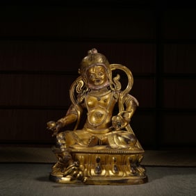 QING DYNASTY'S "GILDED COPPER TREASURE GOD SEATED STATUE"