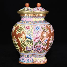 QING QIANLONG ENAMEL COLOR PHOENIX PATTERN DOUBLE EVEN BOTTLE