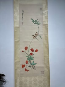 ZHANG DAQIAN HAND PAINTING LITTLE BIRDS SCROLL