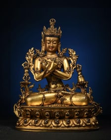 QING DYNASTY BRONZE GILT VAJRA SEATED STATUE