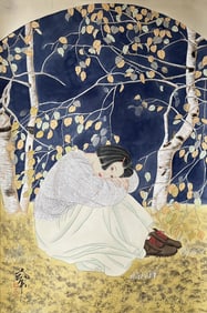 HE JIAYING: INK AND COLOR ON PAPER PAINTING 'LADY'