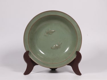 GREEN GLAZE DOUBLE FISH PLATE