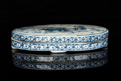 BLUE AND WHITE 'SHEPHERD AND WATER BUFFALO' INK STONE BOX