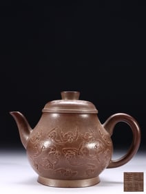 YANG PENGNIAN MARK PURPLE CLAY BAT PATTERN PALACE LANTERN POT