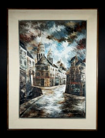 FRANCISCO SANZ STREET SCENE OIL PAINTING