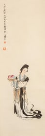 WU TIZENG: INK AND COLOR ON PAPER PAINTING 'LADY'