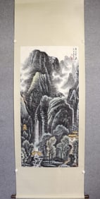 LI KERAN, HUANGSHAN HUMAN-SHAPED WATERFALL, HANGING SCROLL