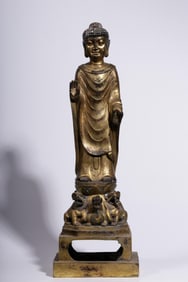 BRONZE GILT VAIROCANA BUDDHA STANDING STATUE FROM THE QING DYNASTY