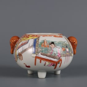 QING YONGZHENG YEAR FAMILLE ROSE WEST CHAMBER STORY DREAM PICTURE THREE-LEGGED WASH