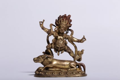 BRONZE GILT YAMA ENEMY STATUE FROM THE QING DYNASTY
