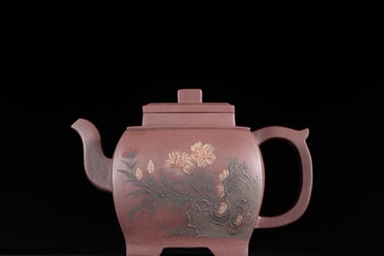 SHAO YOULAN QING DYNASTY PAINTED SQUARE PALACE LAMP ZISHA TEAPOT