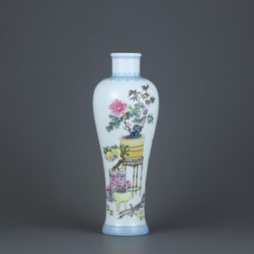 QING YONGZHENG ENAMEL COLOR BO ANCIENT FLOWER AND BIRD PATTERN PLUM BOTTLE