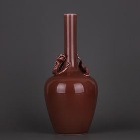 QING KANGXI OFFERING RED GLAZE PLATE CHI DRAGON PATTERN BILE BOTTLE