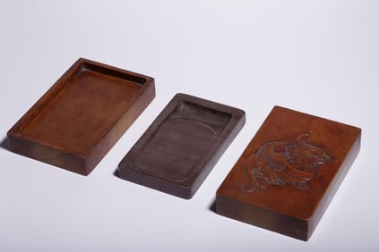 SONGHUA STONE RELIEF LUDUAN PATTERN INKSTONE SET