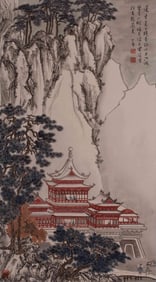 PURU'S LANDSCAPE PAINTING OF PAVILIONS AND FIGURES