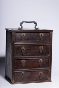 QING DYNASTY RED SANDALWOOD MULTI-TREASURE HANDLE BOX